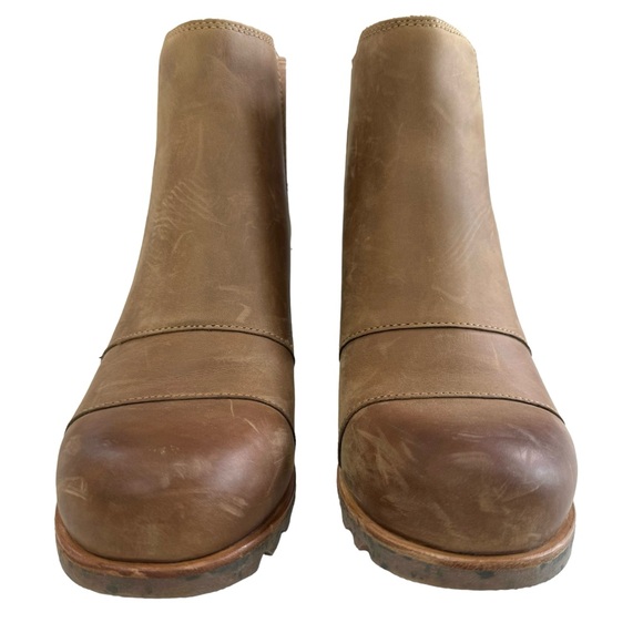 Sorel Leah Hidden Wedge Pull-On Tan Leather Ankle Booties Size 8 - Picture 5 of 16